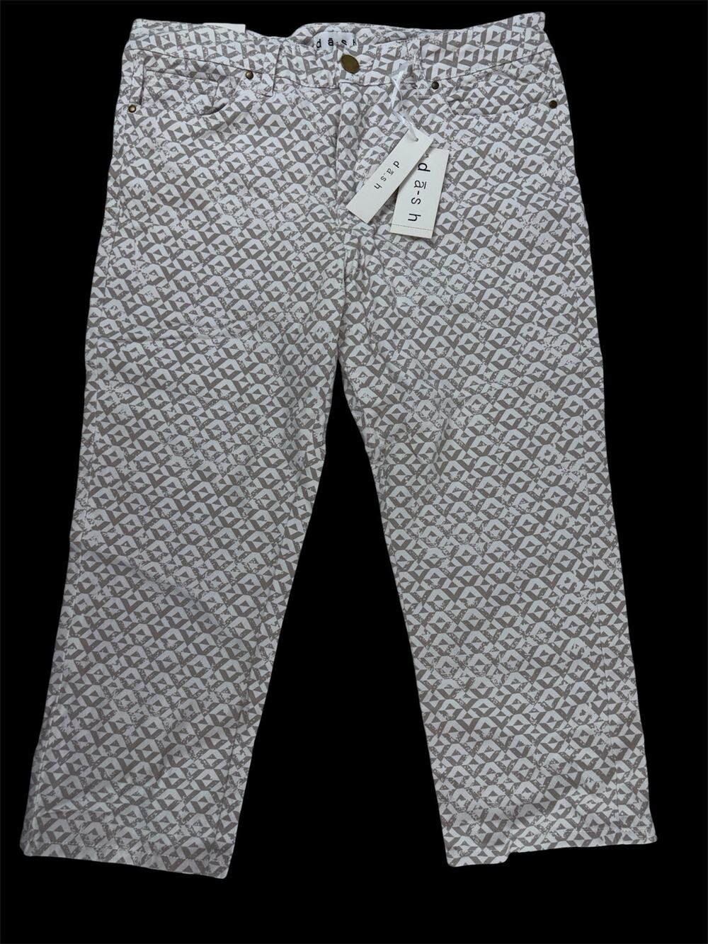 Dāsh Women's Cropped Pants Geometric Design Stone & White Size 8 NWT